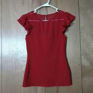 Express Red Pleated Short Sleeve Red Pullover Blouse Keyhole Back Size XS Office